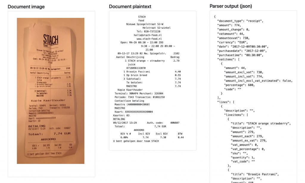 Kassabon line items data uitlezen