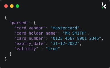 Bank card OCR JSON