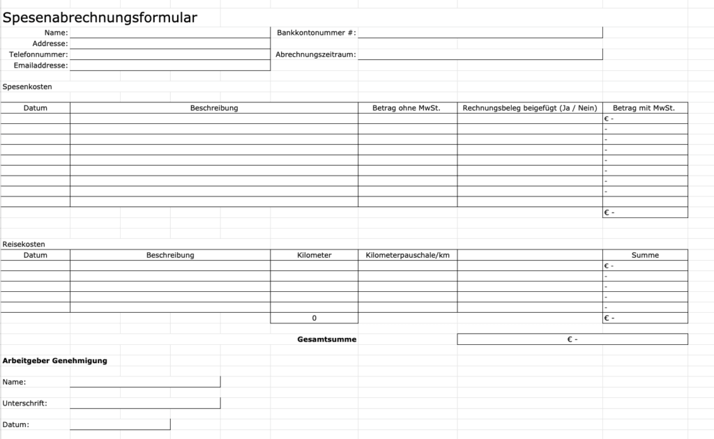 Vorlage Fur Die Reisekosten Und Spesenabrechnung Klippa