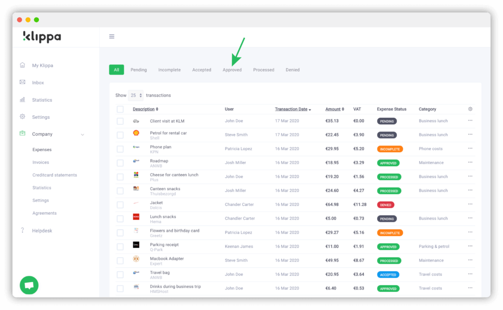 Klippa dashboard facturen