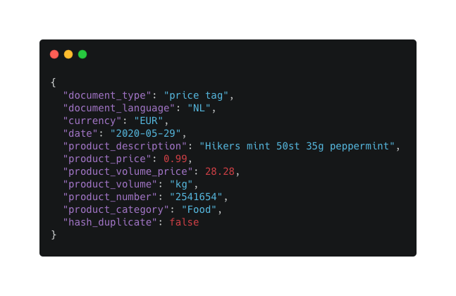 OCR etiquetas de preço JSON