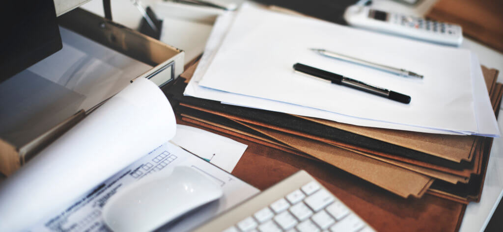 Closeup of working table with documents