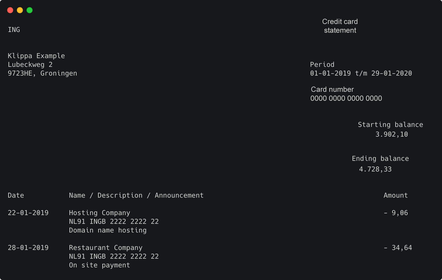 OCR extrato de cartão de crédito