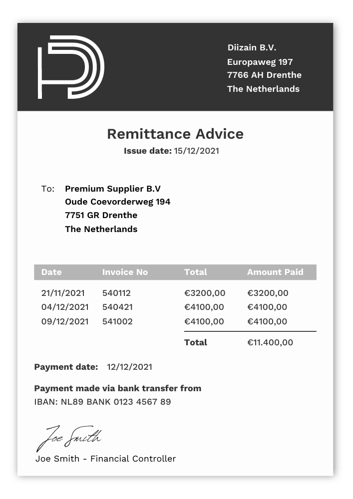 Remittance Advice Header