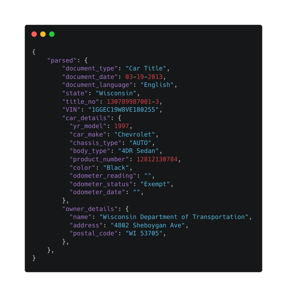 Car Title JSON (Wisconsin)