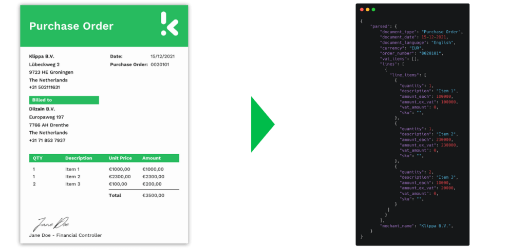 Purchase Order to JSON