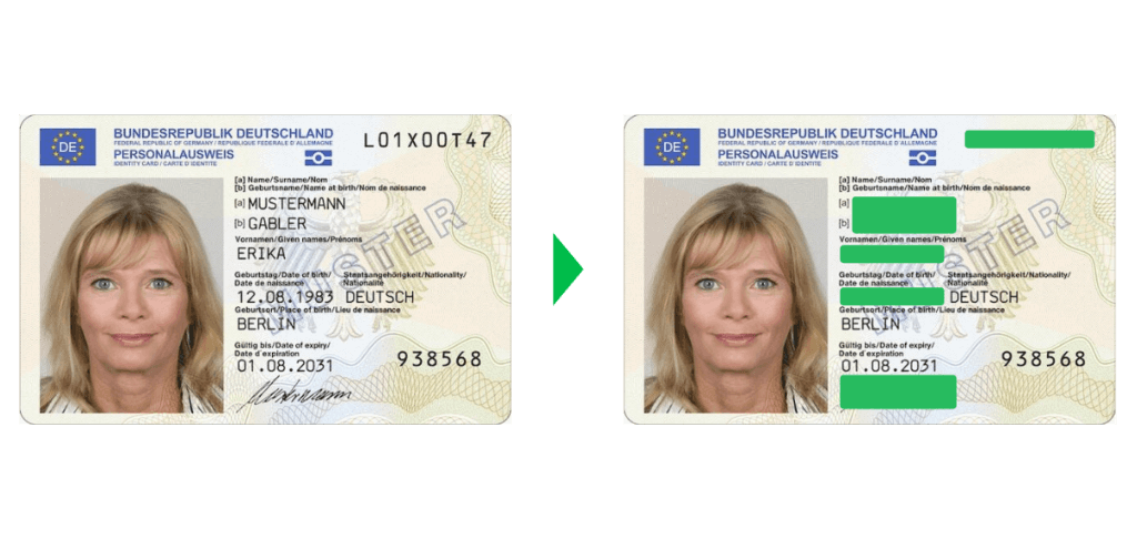 Personenbezogene Informationen Personalausweis Schwärzung