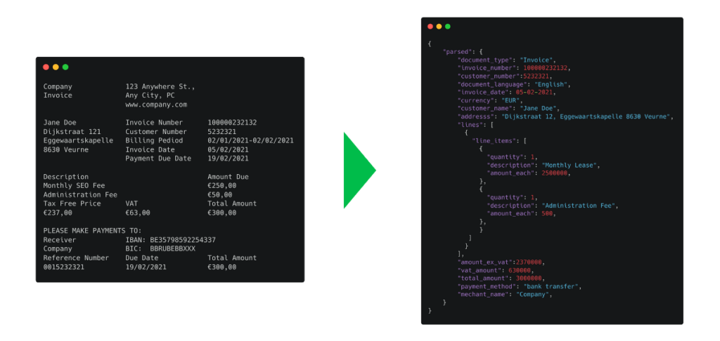 Texto de factura a JSON