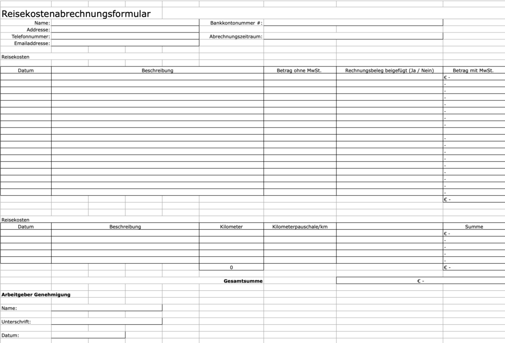 Reisekostenabrechnung Vorlage Excel