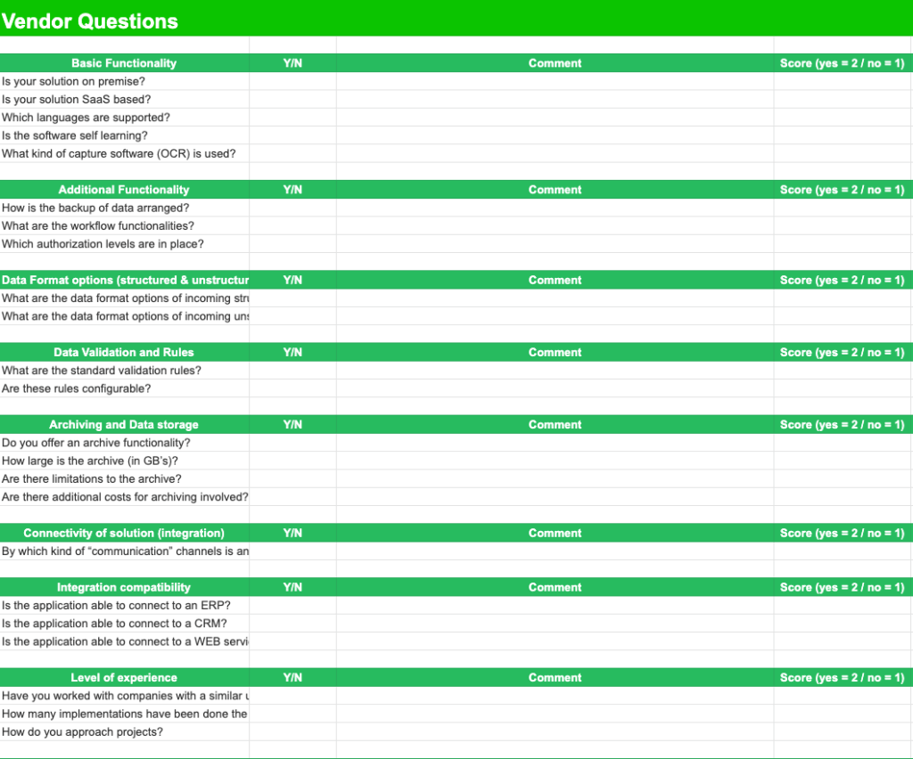 RFP template vendor questions