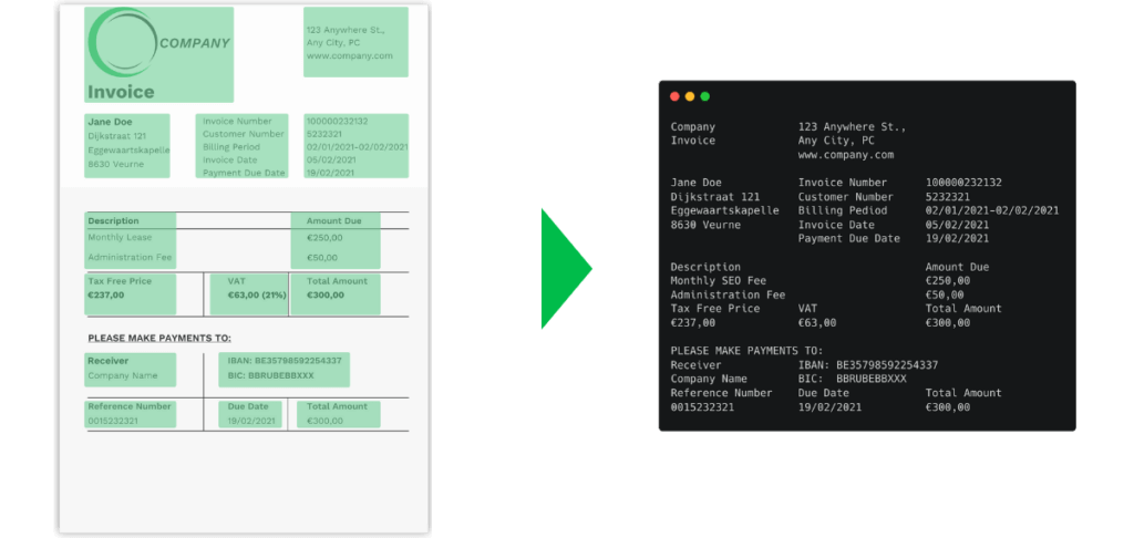 Invoice image to text
