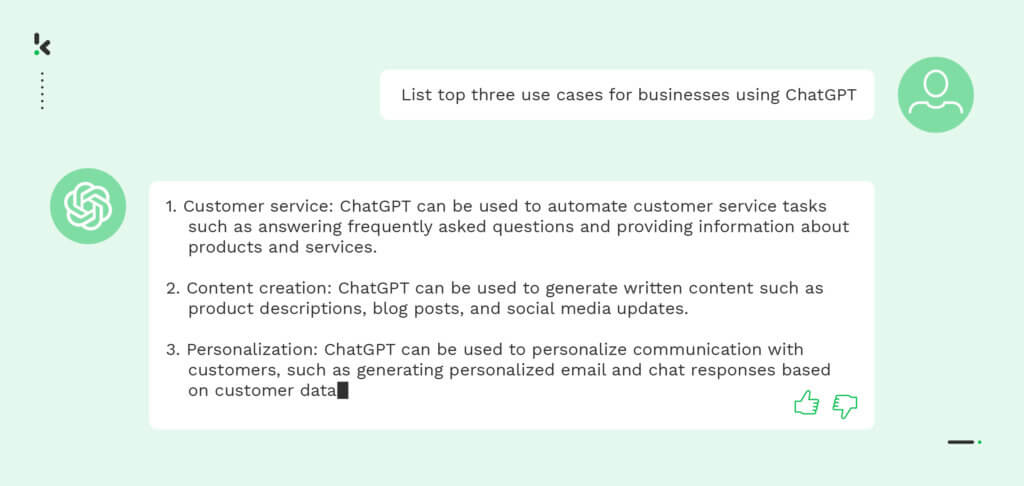 ChatGPT chat met vraag over gebruikssituaties