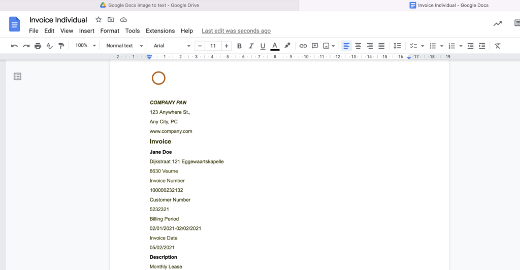 Google Docs - Image to Text Conversion