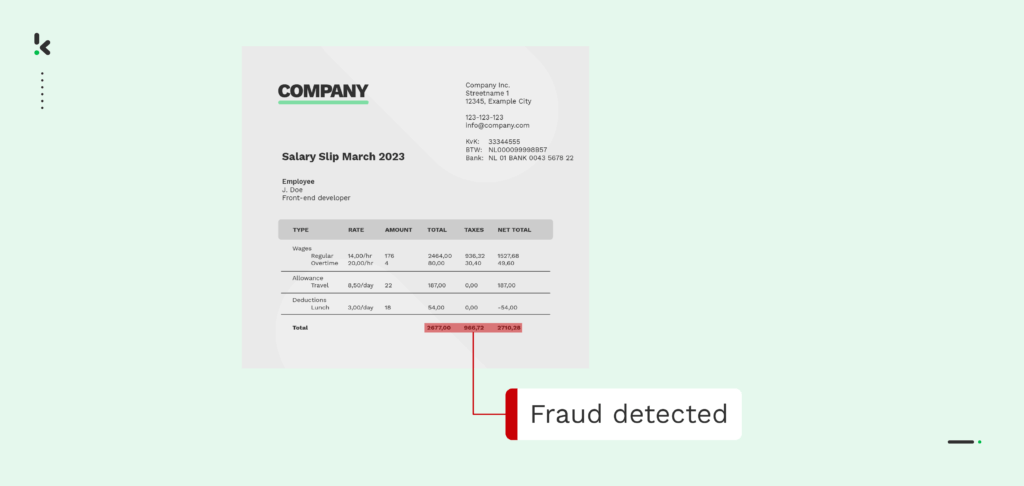 Salary slip fraud detected Visual